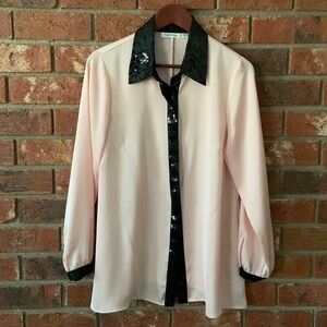 SALE! Joan Rivers Light Pink & Black Sequin Button Down Blouse